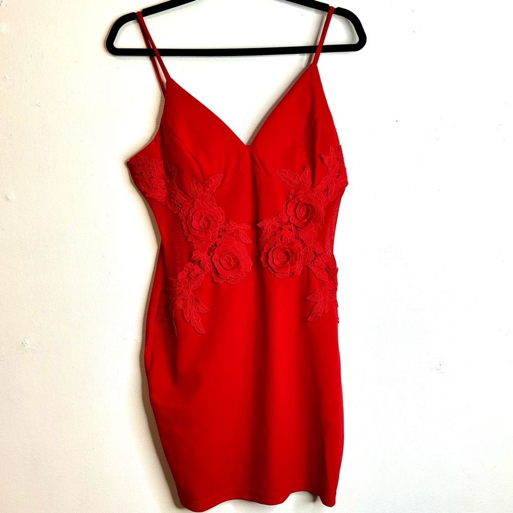 Fashion nova red midi cocktail dress size medium/large